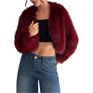 Warm and Stylish Women's Faux Fur Cropped Jacket - Perfect for Winter Outings